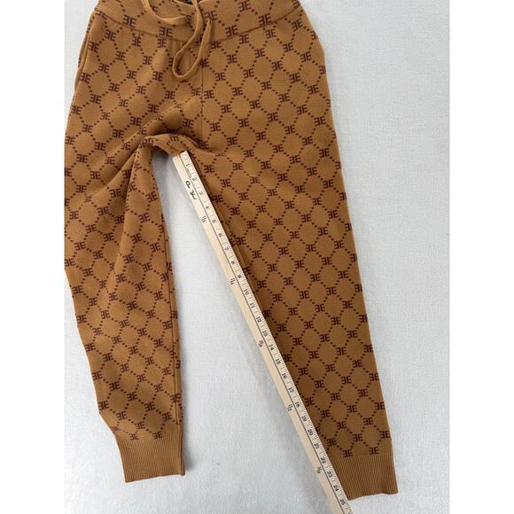 EllandEmm 2 pc Preppy Monogram Camel Brown Knit Pullover Joggers Sweatsuit S XS - Picture 12 of 13